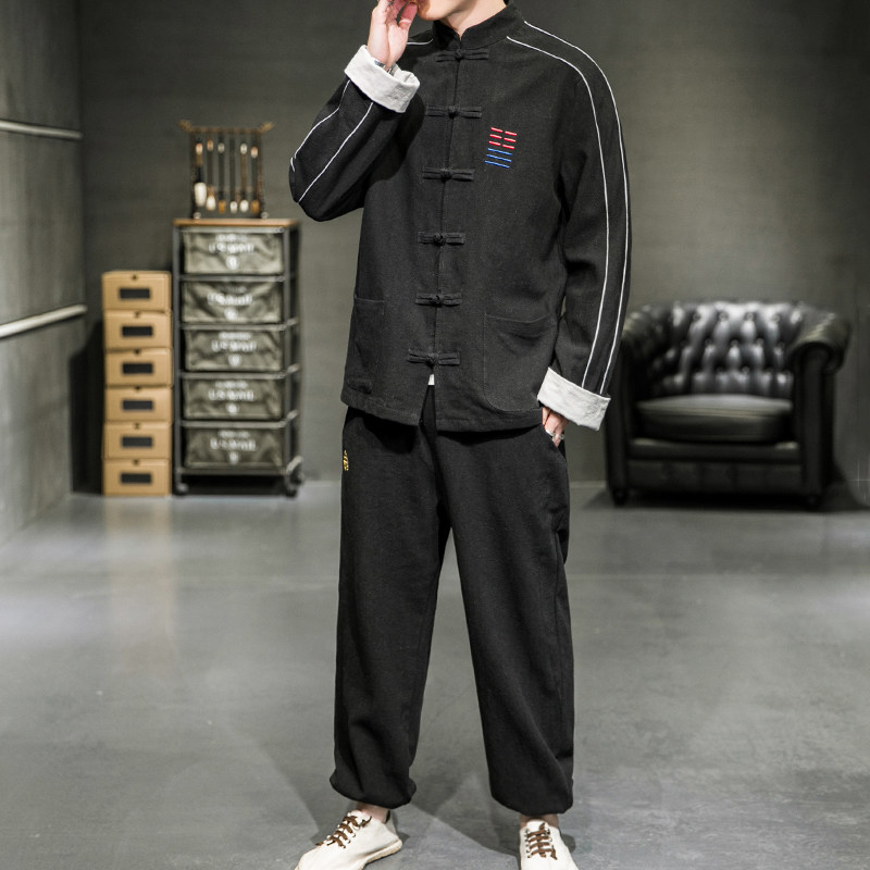 A2021春夏大码中国风夜光反光条设计 棉麻唐装/汉服套装P120图片