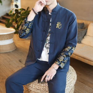 A702中国风2021秋冬大码 刺绣款龙 盘扣 棉麻汉服套装P120图片