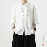 新中式白底夏季2026汉服冰丝短袖衬衫/衬衣A891-p65，男装T恤，钱塘7008(原4008)