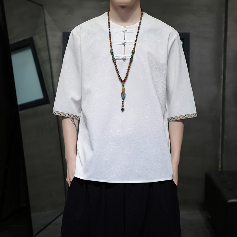 A630百搭风 防麻款 竹子款 夏2026 唐装汉服 男短袖T恤p50图片