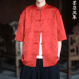 麦穗提花夏季新品2025风汉服短袖衬衫/衬衣A677-p65，男装衬衫，钱塘7008(原4008)