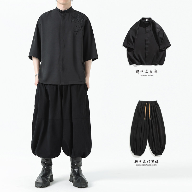 可拼套装！刺绣款 夏2025 新中式短袖衬衣上衣A667p58 裤A896 p68图片