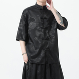 现货新款冰丝款提花龙夏2025团购新中式短袖衬衫/衬衣A669*p55，男装衬衫，钱塘7008(原4008)
