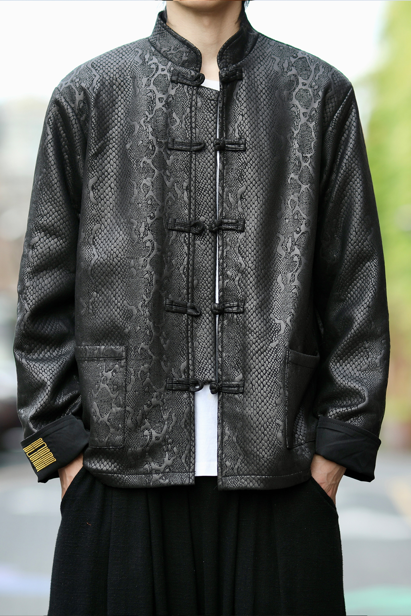 风2025秋唐装蛇皮提花麂皮绒汉服A7108*P90，男装民族服装，钱塘7008(原4008)