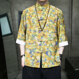 特价3色有货风2026夏小碎花冰丝盘扣短袖衬衣A880*p45，男装T恤，钱塘7008(原4008)