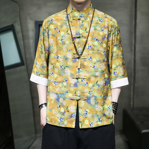 特价3色有货 风2026夏 小碎花冰丝 盘扣 短袖衬衣A880*p45，男装T恤，钱塘7008(原4008)