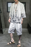 A3005*大码2021中国风沙滩休闲冰丝面料短袖汉服套装p80，男装休闲套装，钱塘7008(原4008)