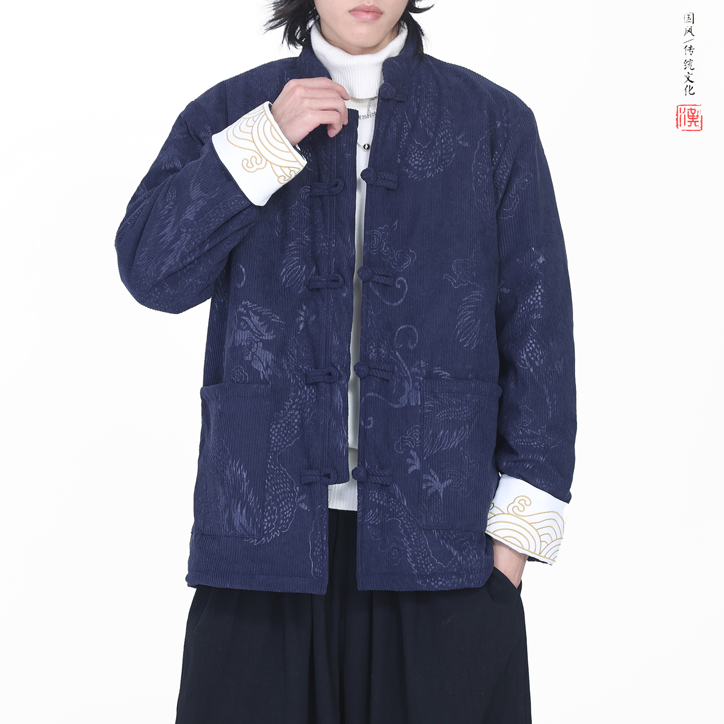 灯芯绒提花龙冬2025新中式盘扣外套唐装红棉衣外套A552-P148，男装棉衣，钱塘7008(原4008)