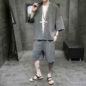 A3026*大码2021中国风 3色 华夫格爆款 开衫汉服套装p85图片