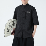 风冰丝醋酸刺绣款夏季2026新中式短袖衬衫/衬衣A631*p65，男装T恤，钱塘7008(原4008)