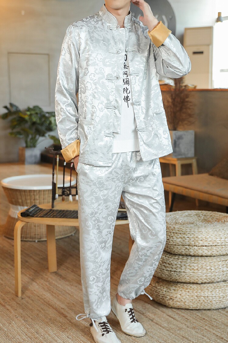 A1093秋冬装大码中国风2020提花龙汉服套装P100,男装民族服装,钱塘7008(原4008)