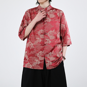 龙凤提花 夏季新品2026 风 汉服短袖衬衫/衬衣A676-p65图片