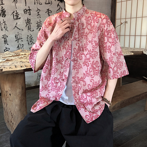 新品夏2026提花3色风汉服短袖衬衫/衬衣A672-p65,粉色搭配什么色醒目图片
