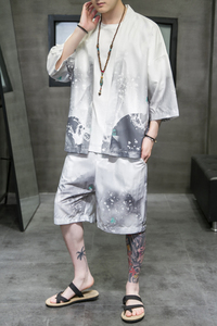 A3029*大码夏季男2021中国风 冰丝面料 汉服套装p80图片