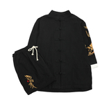 A1072初秋中国风大龙刺绣款开衫盘扣汉服短袖套装p110，男装套装，钱塘7008(原4008)