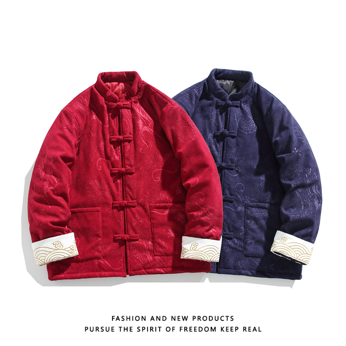 白底灯芯绒提花龙2025新中式盘扣棉袄唐装红棉衣A552-P148，男装棉衣，钱塘7008(原4008)