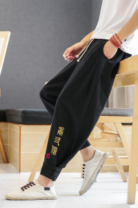 A4020酒店风-中国风2021 刺绣束脚裤 盘扣 宽松九分裤p55图片