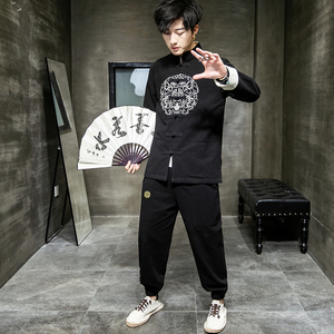 A1002风2021 圆刺绣 棉麻盘扣/唐装/汉服套装图片