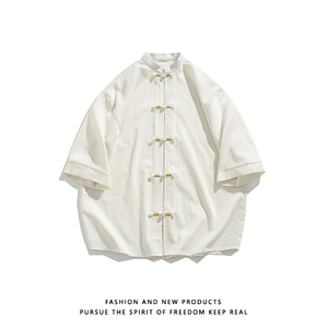 跑量竹节仿麻百搭单色 夏2025 风 汉服短袖衬衫/衬衣A810-p45图片