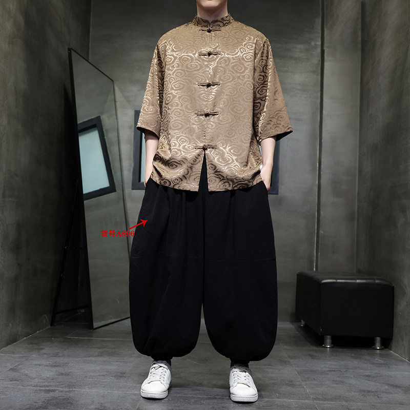 现货！风冰丝款提花夏2025新中式短袖衬衫/衬衣A623*p65,男装T恤,钱塘7008(原4008)