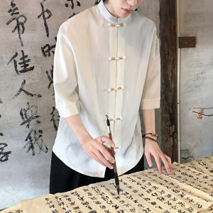 跑量竹节仿麻百搭单色 夏2026 风 汉服短袖衬衫/衬衣A810-p45图片