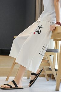 A4008中国风大码2021 印花设计冰丝面料 汉服古风哈伦裤七分裤p50图片