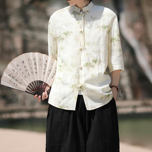 实物图  冰丝竹 风改良2025 短袖汉服衬衣A893-p65图片