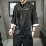 2026夏季风冰丝大龙提花立领设计短袖T恤A3012-p50，男装T恤，钱塘7008(原4008)