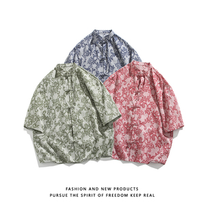 新品夏2026 提花3色 风 汉服短袖衬衫/衬衣A672-p65图片