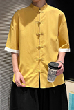 5色夏季2025冰丝抗皱盘扣男短袖衬衫/衬衣A8001*p40，男装T恤，钱塘7008(原4008)