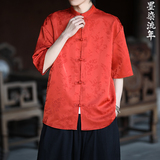 麦穗提花夏季新品2025风汉服短袖衬衫/衬衣A677-p65，男装衬衫，钱塘7008(原4008)