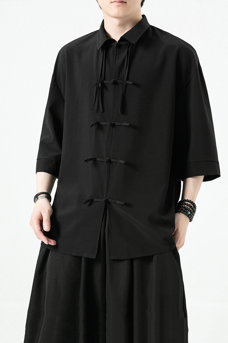 新中式白底夏季2026汉服冰丝短袖衬衫/衬衣A891-p65,男装T恤,钱塘7008(原4008)