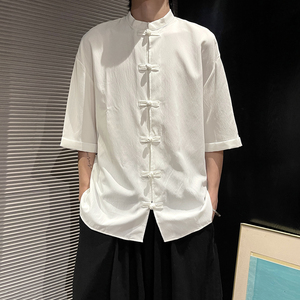 5色 夏季2025冰丝抗皱 盘扣 男短袖衬衫/衬衣A8001*p40图片