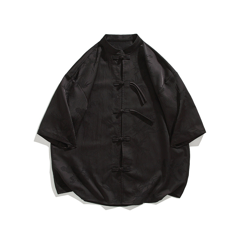 平铺实物冰丝竹子新中式风2024短袖汉服衬衣A890-p65,男装T恤,钱塘7008(原4008)
