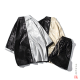 A3019*大码2021中国风提花大龙面料冰丝短袖盘扣/汉服套装p90，男装休闲套装，钱塘7008(原4008)