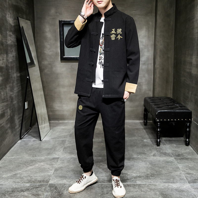 A1011中国风2021春夏新品雷公刺绣唐服/汉服套装P135,男装民族服装,钱塘7008(原4008)