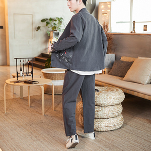 A701风2021 麒麟刺绣款龙 盘扣 棉麻汉服套装图片