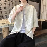 烫金褶皱设计夏季新品2026风汉服短袖衬衫/衬衣A811-p65，男装T恤，钱塘7008(原4008)