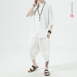 2026风夏季方格提花冰丝垂感短袖汉服套装A9002-p70，男装T恤，钱塘7008(原4008)