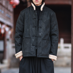 麂皮绒提花龙冬2025新中式盘扣外套 唐装红棉衣外套A551-P148，男装棉衣，钱塘7008(原4008)