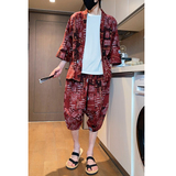 特价风夏2026沙滩休闲棉麻印花开衫套装A3004-p70，男装休闲套装，钱塘7008(原4008)