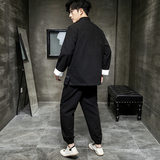 A1013中国风秋冬2020飞鹤刺绣棉麻盘扣/唐装/汉服套装P130，男装民族服装，钱塘7008(原4008)