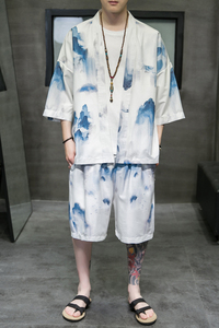 A3021*主推2021中国风男 沙滩休闲 冰丝面料 汉服套装p80图片