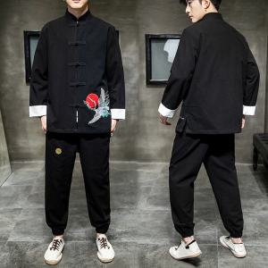 A1013风秋冬2021 飞鹤刺绣 棉麻盘扣/唐装/汉服套装图片