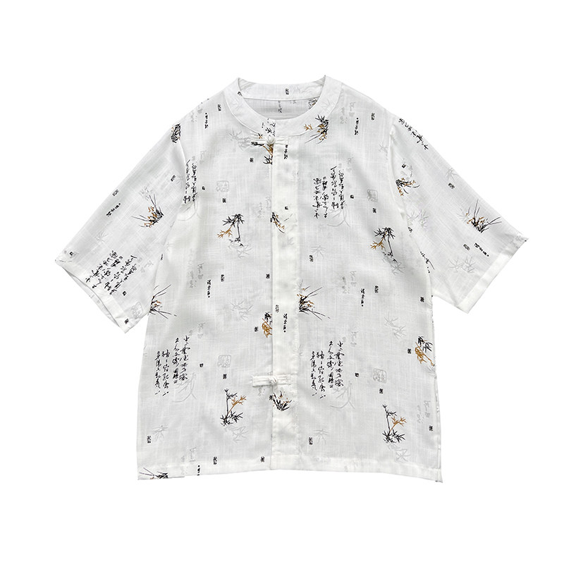 风夏2025仿麻水洗抗皱唐装汉服短袖衬衫/衬衣A868-p55,男装T恤,钱塘7008(原4008)