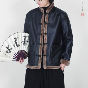 冬2025新中式加绒加厚盘扣外套 保暖PU皮毛一体棉衣外套A526-P148图片