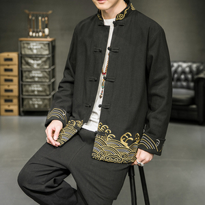A2029主推中国风2021爆款3色 撞色刺绣 棉麻汉服套装P125图片