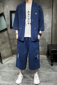 A730*男款2021大码夏季中国风 刺绣款 开衫套装 汉服套装p100图片