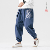 K108白底中国风大码2021春宽松版龙争虎斗刺绣束脚萝卜裤p65，男装休闲裤，钱塘7008(原4008)