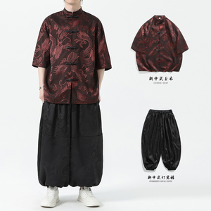 现货新款冰丝款 提花龙夏2024 团购新中式短袖衬衫/衬衣A669*p55图片